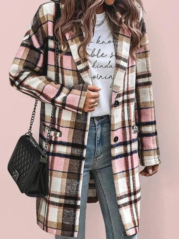 Don't Wait Winter Women Lapel Plaid Wool Overcoat