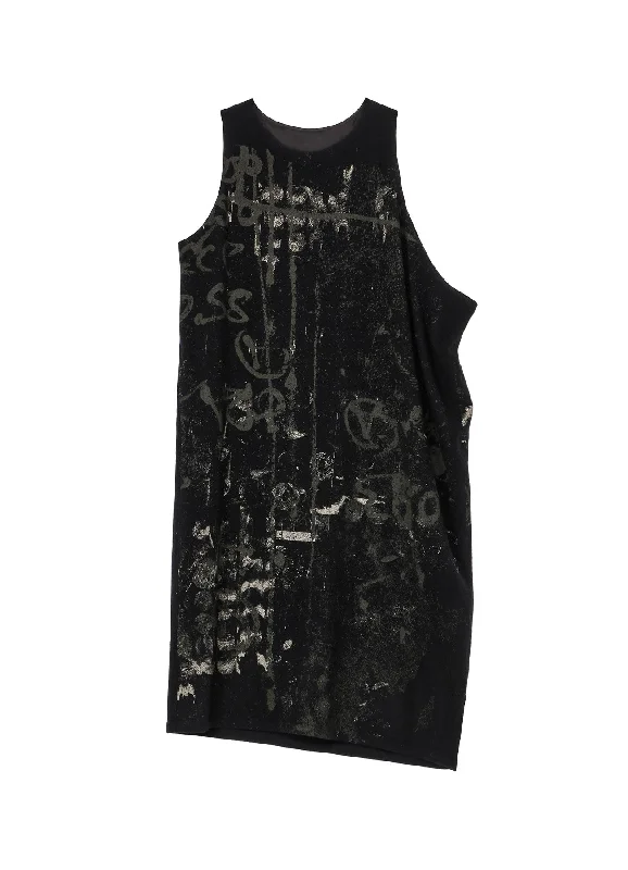 Quick Sale WOOL FLANNEL SCRIBBLE PATTERN SLEEVELESS DRESS