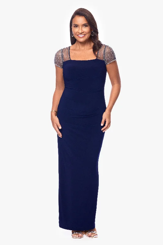 Price Break "Lilibeth" Flutter Sleeve Long Jersey Knit Dress