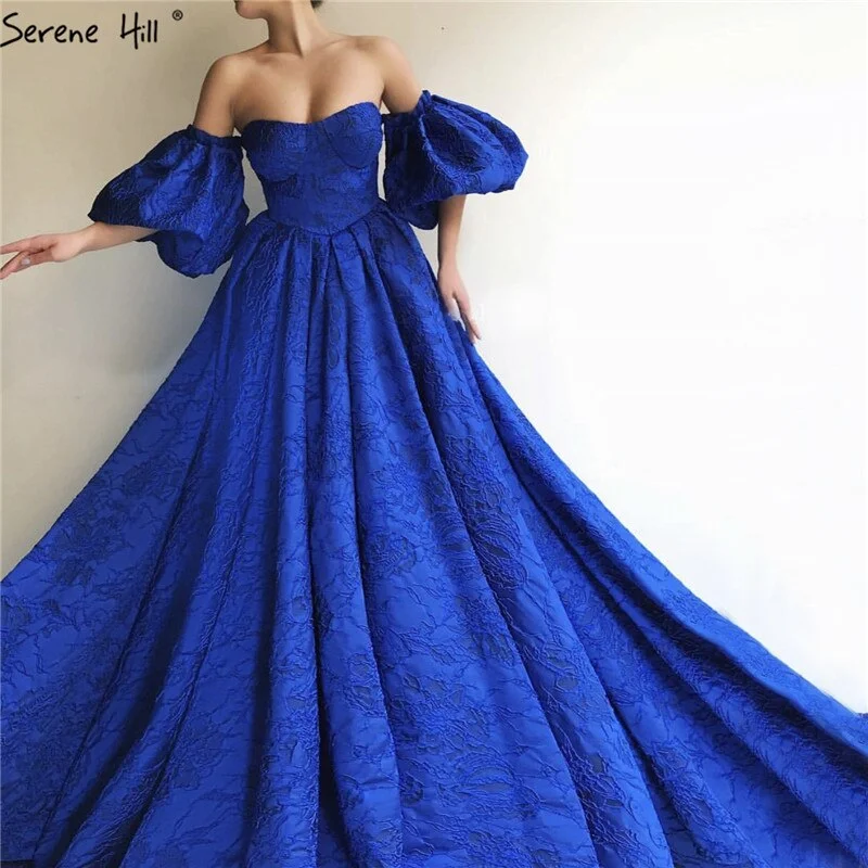 Value Deals On Sale no return no refundSale Blue Off Shoulder Puff Half Sleeves Evening Dresses Dubai Sexy Fashion Formal Evening Gowns Serene Hill LA60923