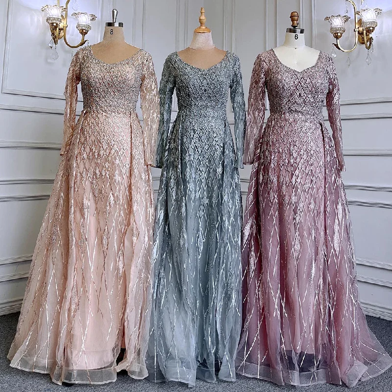 Clearance Items Serene Hill Muslim grey With Overskirt O-Neck Evening Dresses Gowns Luxury Beaded 2024 For Woman Party LA71723 Clearance Items Serene Hill Muslim grey With Overskirt O-Neck Evening Dresses Gowns Luxury Beaded 2024 For Woman Party LA71723