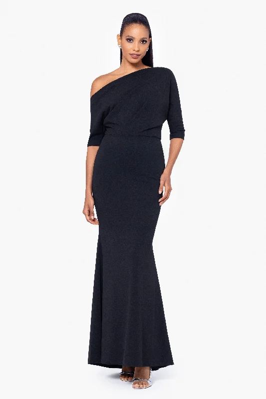 Unmissable Offer "Madeline" Long Scuba Crepe Off the Shoulder Drop Dress