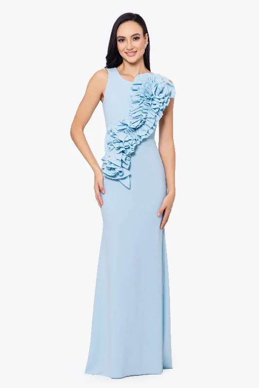 Price Reduction "CeCe" Long Scuba Crepe 3D Flower Dress