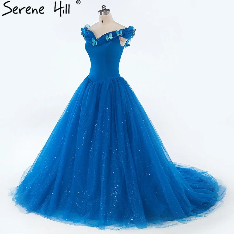 Year-End Clearance Blue Buttery Ball Gown Wedding Dress Sleeveless Tulle Photography Bride Dress HA2024