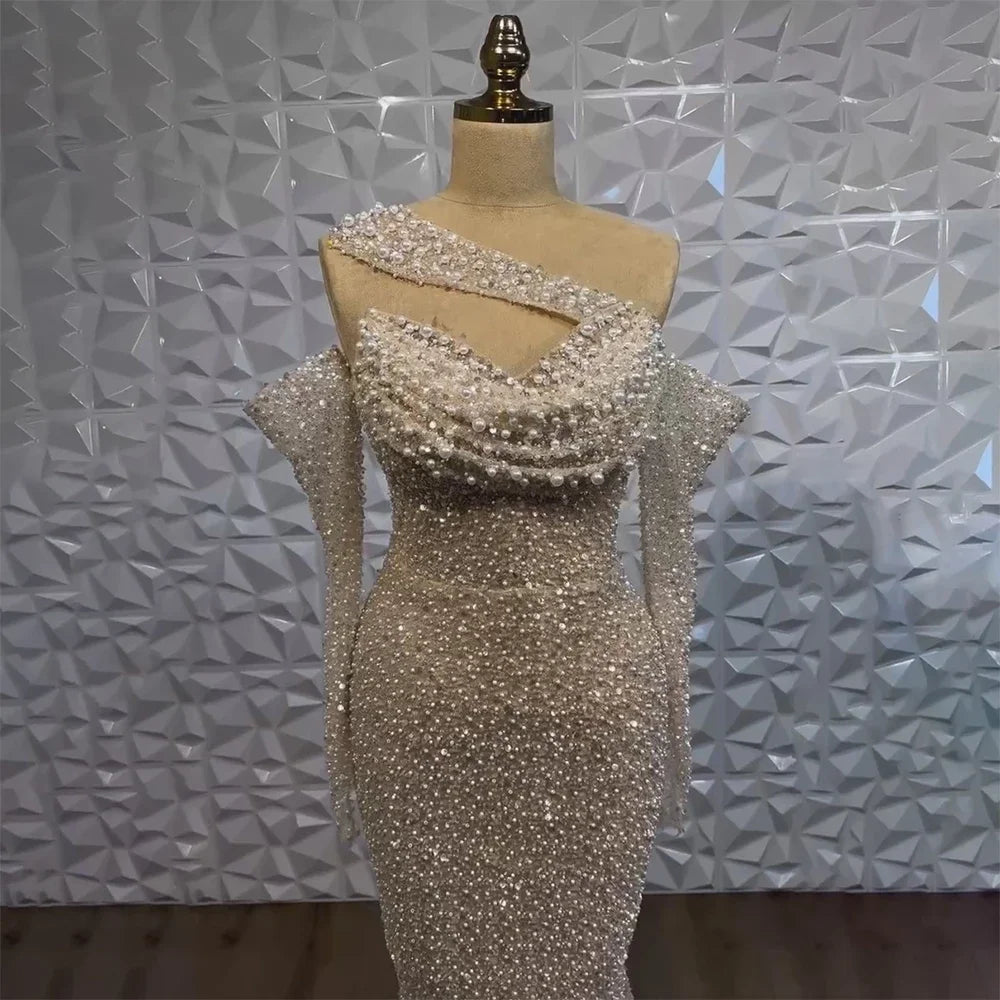 Shop and Save Serene Hill 2024 Arab Nude One Shoulder Mermaid Evening Dress Elegant Luxury Gown with Beaded for Women's Party LA72365