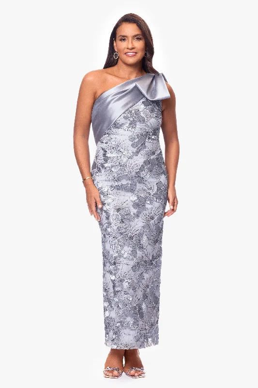 Take Advantage "Mercedes" Soutache and Sequin One Shoulder Bow Floor Length Dress