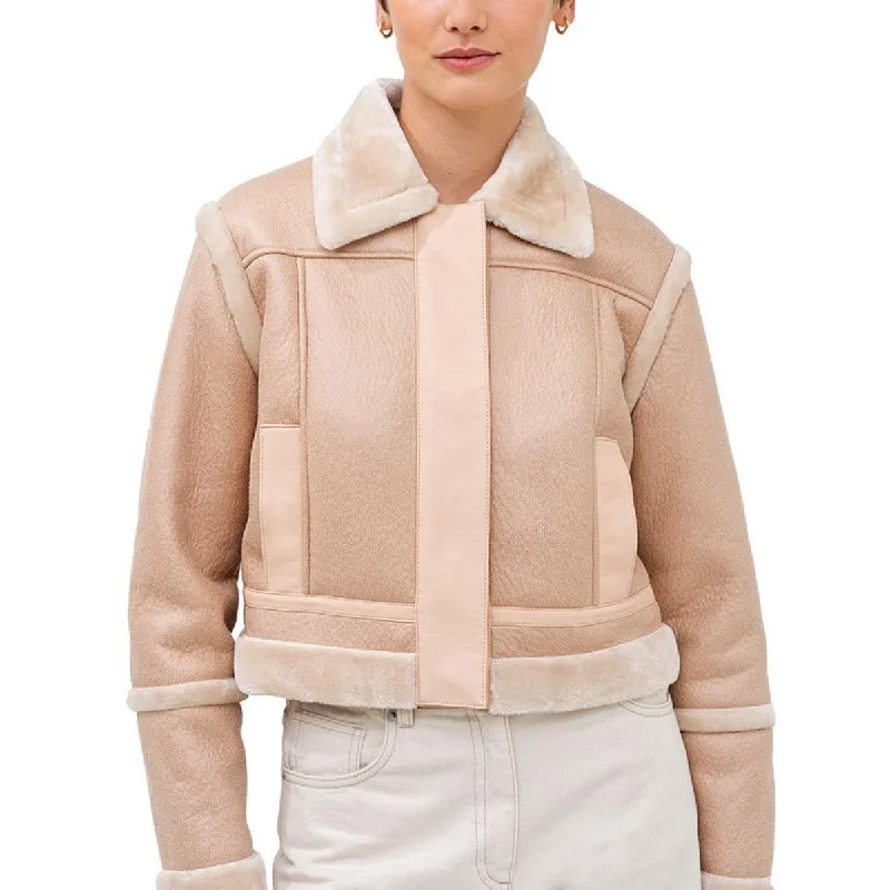 Closeout Sale French Connection Womens Belen Faux Leather Crop Faux Fur Coat