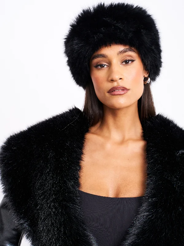 Savings Galore Miss Circle Black Wrap Around Vegan Fur Hat