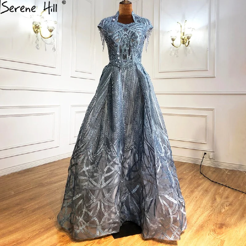 Deal of the Week Serene Hill Blue Plus size  Lace Beaded  Luxury A-Line Evening Dresses Gowns 2024 Tassel Sexy For Women Party LA70969