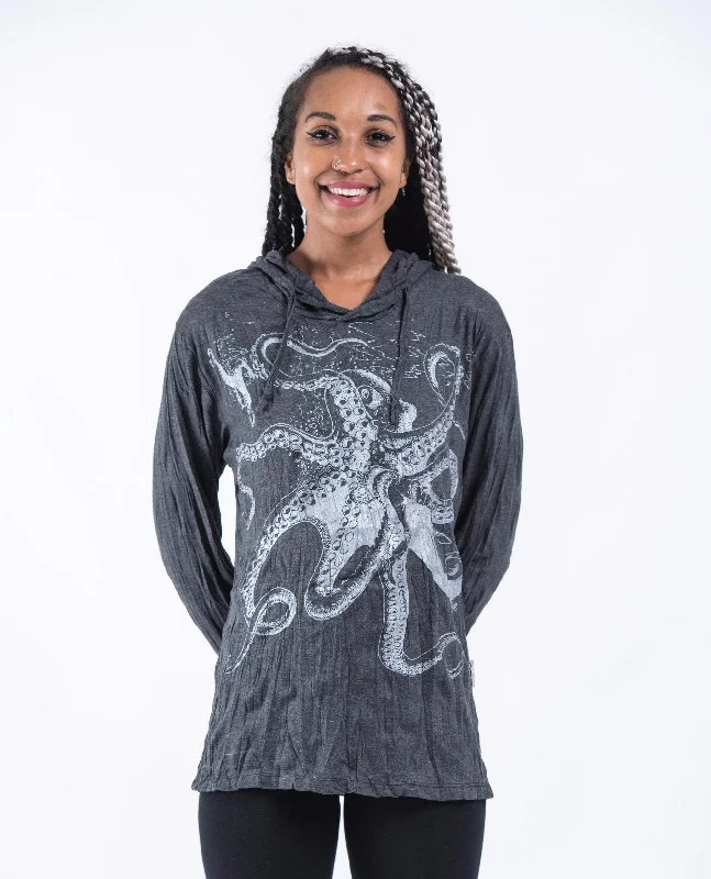 Limited Time Offer Sure Design Unisex Octopus Hoodie Silver on Black