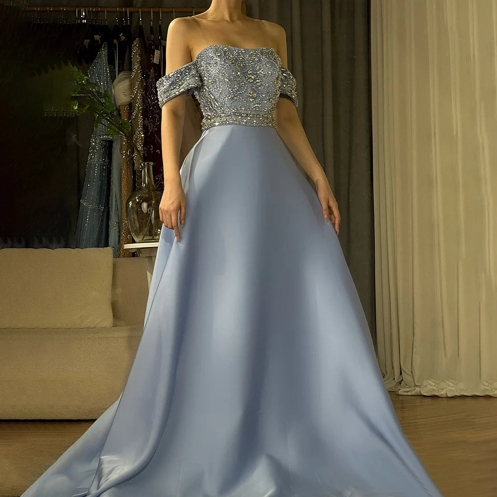 Clearance Items Serene Hill 2024 Saudi Arabic Elegant Blue Off-the-Shoulder A-Line Beaded Long Evening Gown for Formal Occasion LA72753 Clearance Items Serene Hill 2024 Saudi Arabic Elegant Blue Off-the-Shoulder A-Line Beaded Long Evening Gown for Formal Occasion LA72753