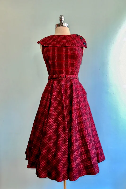 New Deals Red Plaid Wide Collar Dress by Voodoo Vixen