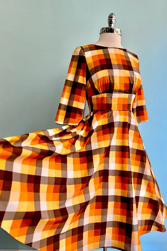 Deal Explosion Darlene Orange Plaid Dress by Hell Bunny