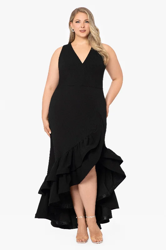 Savings Event Plus "Mae" V-Neck Scuba Crepe Dress