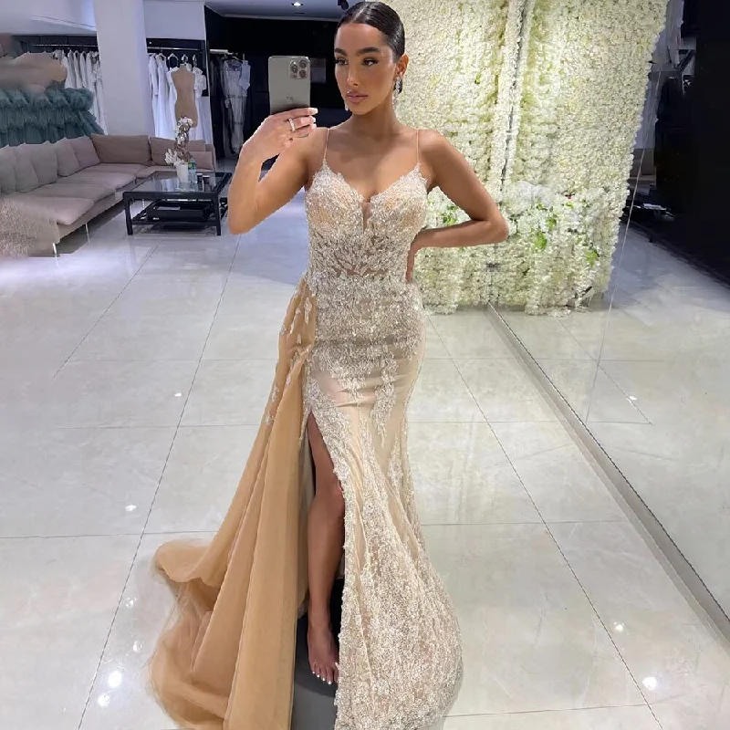 Price Meltdown Serene Hill Nude Spaghetti Strap Luxury Evening Dresses Gowns 2024 Mermaid Beaded Elegant Overskirt For Women Party LA71599 Price Meltdown Serene Hill Nude Spaghetti Strap Luxury Evening Dresses Gowns 2024 Mermaid Beaded Elegant Overskirt For Women Party LA71599
