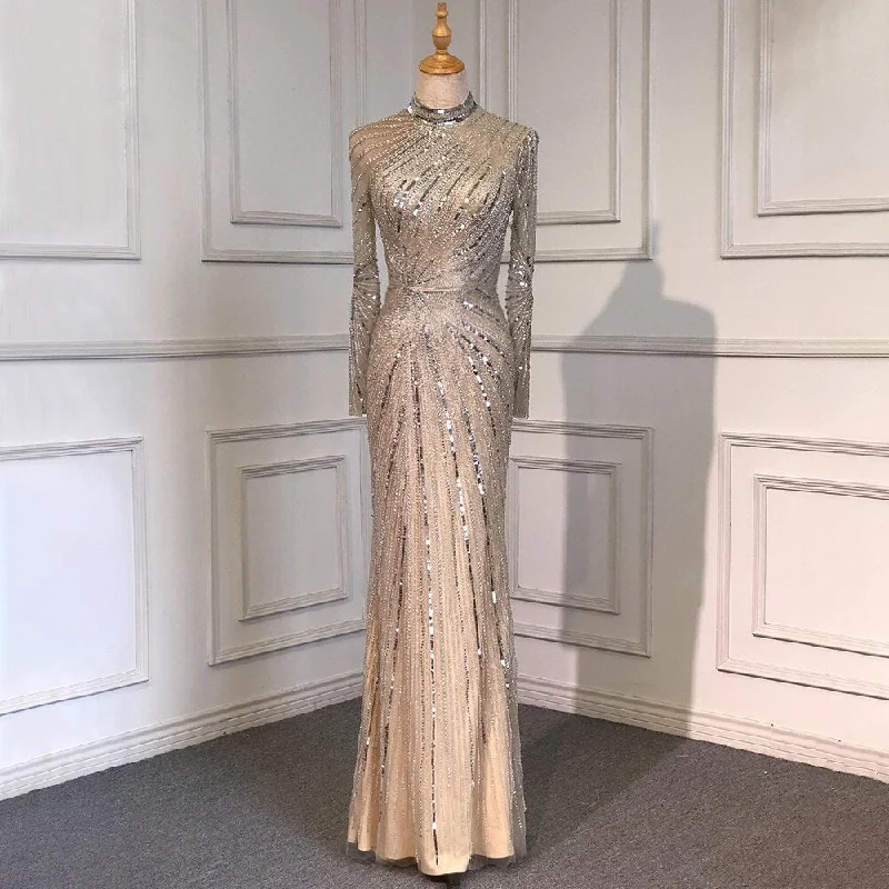 Inventory Reduction Serene Hill Muslim Sliver Nude Elegant Mermaid High Neck Evening Dresses Gowns Beaded Luxury 2024 For Women Party LA71735 Inventory Reduction Serene Hill Muslim Sliver Nude Elegant Mermaid High Neck Evening Dresses Gowns Beaded Luxury 2024 For Women Party LA71735