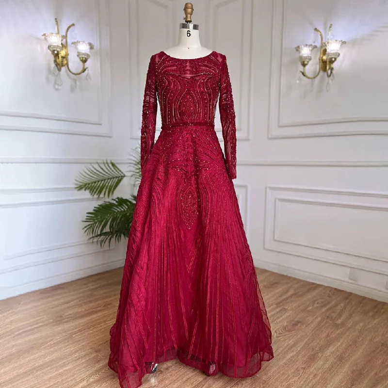 Major Savings Serene Hill Muslim Wine Red Luxury Evening Dresses Gowns 2024 A-Line Beaded For Women Wedding Party LA71873