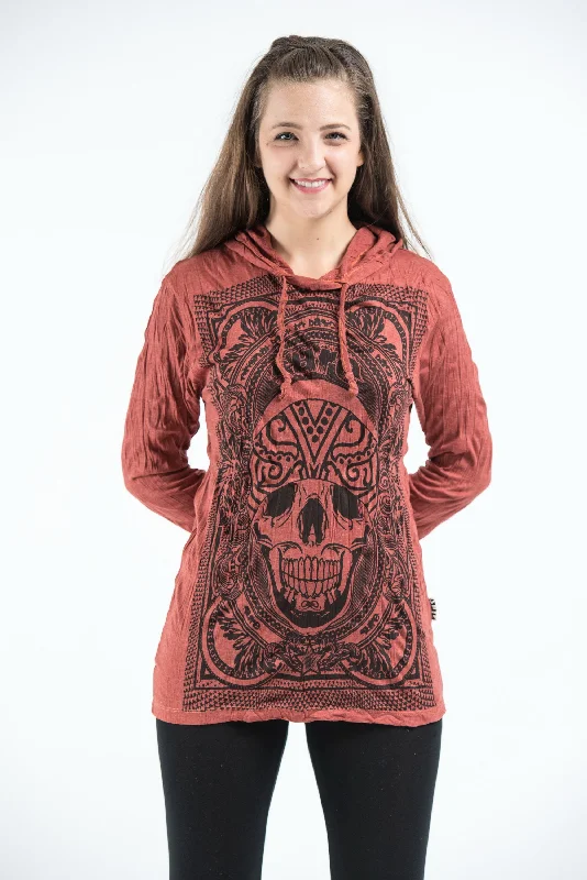 Deal Zone Sure Design Unisex Trippy Skull Hoodie Brick