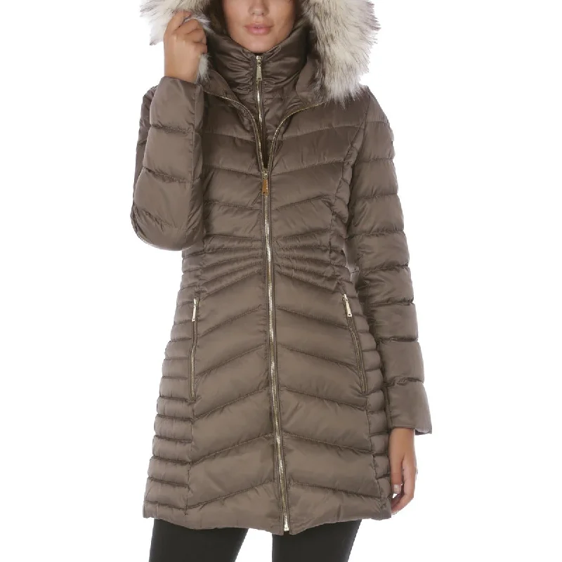 Friends and Family Sale Laundry by Shelli Segal Women's Quilted 3/4 Bib Puffer Coat with Faux Fur Trim