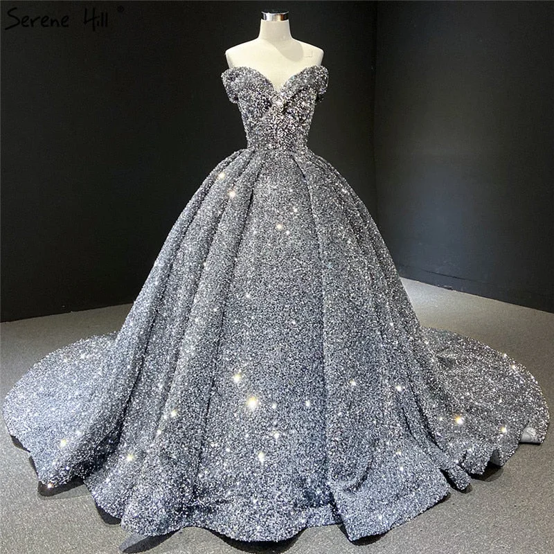 Price Blitz Grey Silver Sequined Wedding Dresses 2024 Dubai Sleeveess Sexy Luxury Bridal Gowns Serene Hill HM66742 Custom Made Price Blitz Grey Silver Sequined Wedding Dresses 2024 Dubai Sleeveess Sexy Luxury Bridal Gowns Serene Hill HM66742 Custom Made