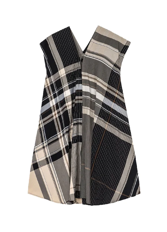 Mega Deal RAYON WRINKLED PLAID FRENCH SLEEVE DRESS