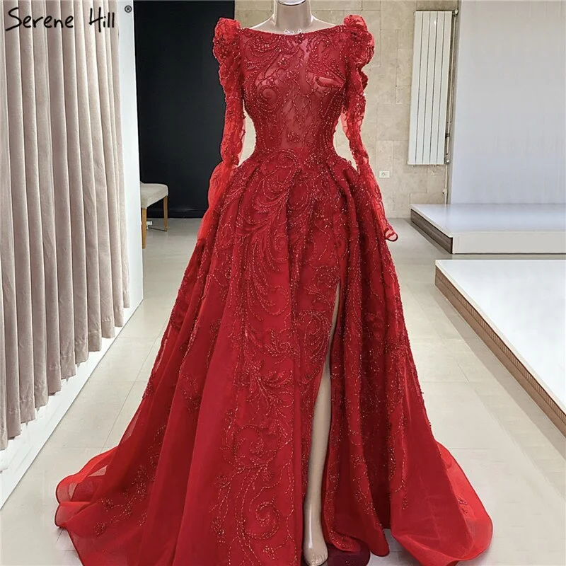 Unbeatable Prices Serene Hill Muslim Red Luxury Evening Dresses Gowns 2024 Lace Beaded A-Line High Split For Women Party LA70445 Unbeatable Prices Serene Hill Muslim Red Luxury Evening Dresses Gowns 2024 Lace Beaded A-Line High Split For Women Party LA70445