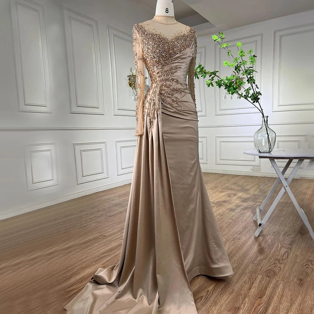 Massive Deals Serene Hill Rose Gold Long Sleeve High Neck Luxury Mermaid With Skirt Evening Dresses Gowns For Women Party 2024 LA71804