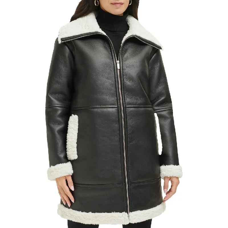 Hurry In Calvin Klein Womens Faux Leather Faux Fur Motorcycle Jacket