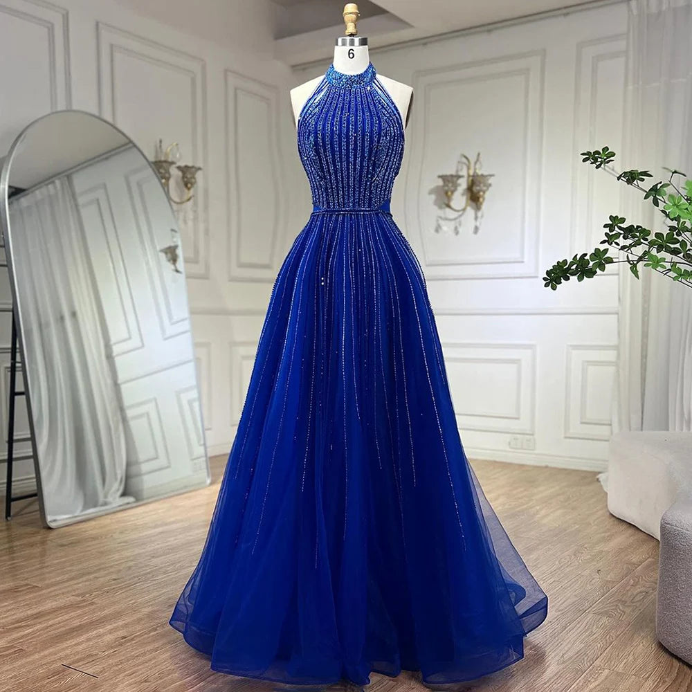 Super Bargain Serene Hill Arabic Blue Elegant A Line Luxury Evening Dresses Dubai Sequins Beaded Tassel Formal Halter Dress 2024 LA72227 Super Bargain Serene Hill Arabic Blue Elegant A Line Luxury Evening Dresses Dubai Sequins Beaded Tassel Formal Halter Dress 2024 LA72227