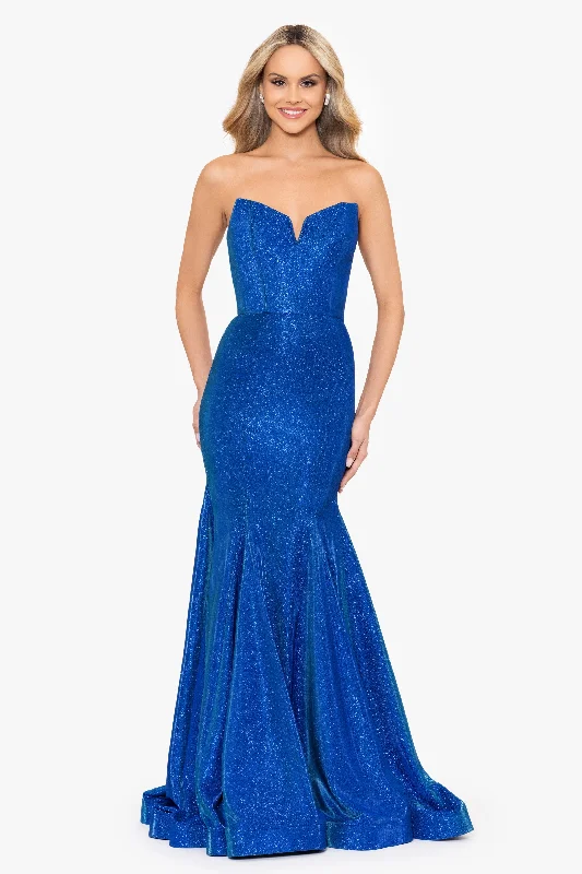 Online Exclusive "Monroe" Long Metallic Glitter Mermaid Dress
