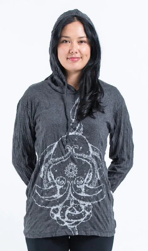 Buy More, Save More Sure Design Unisex Octopus Mandala Hoodie Silver on Black