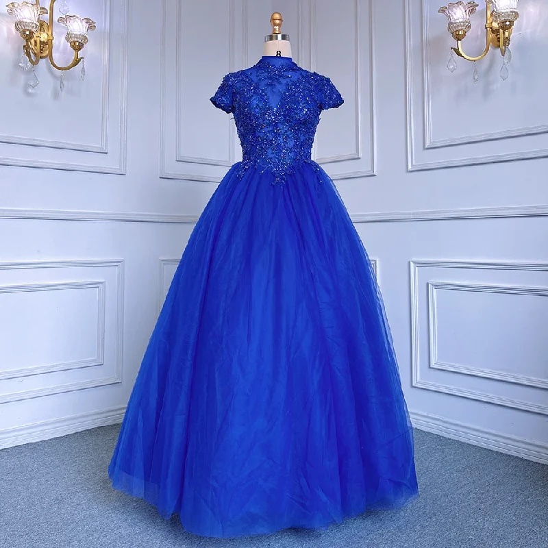Weekend Flash Sale Serene Hill Blue Ball Gown Short Sleeves Tulle Luxury Beaded Evening Dresses Gowns2024 For Women Party LA70477 Weekend Flash Sale Serene Hill Blue Ball Gown Short Sleeves Tulle Luxury Beaded Evening Dresses Gowns2024 For Women Party LA70477