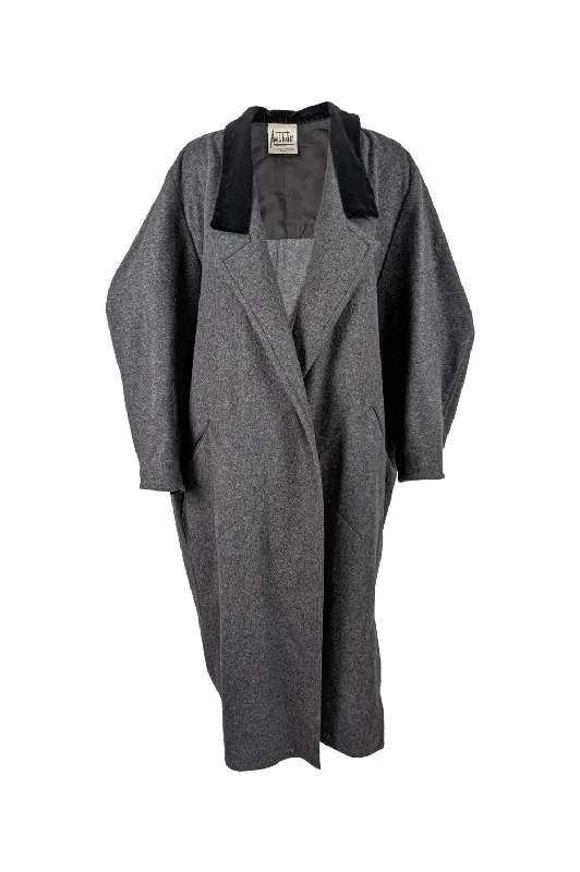 Year-End Clearance Vintage Grey Sculptural Wool Extreme Batwing Coat, 1980s
