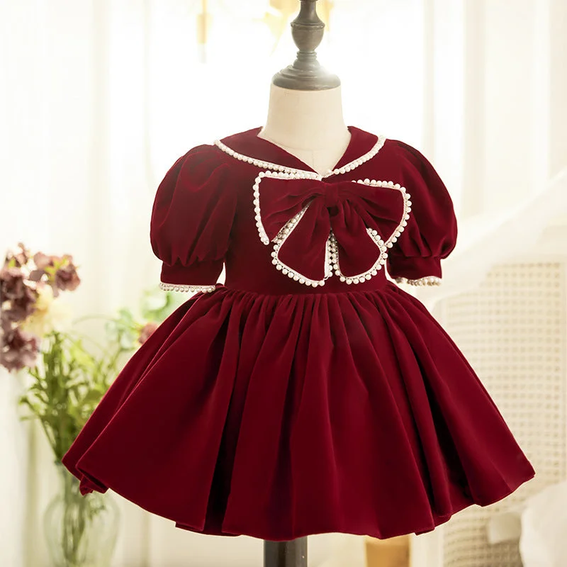 Seasonal Sale Baby Girl Red Bow Knot Wedding Birthday Princess Dress