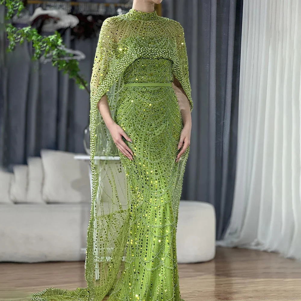 Stock Up and Save Customized Arabia Nude Mermaid Long Cape Luxury Evening Dresses Gowns 2024 For Formal Occasion LA72032 Customized