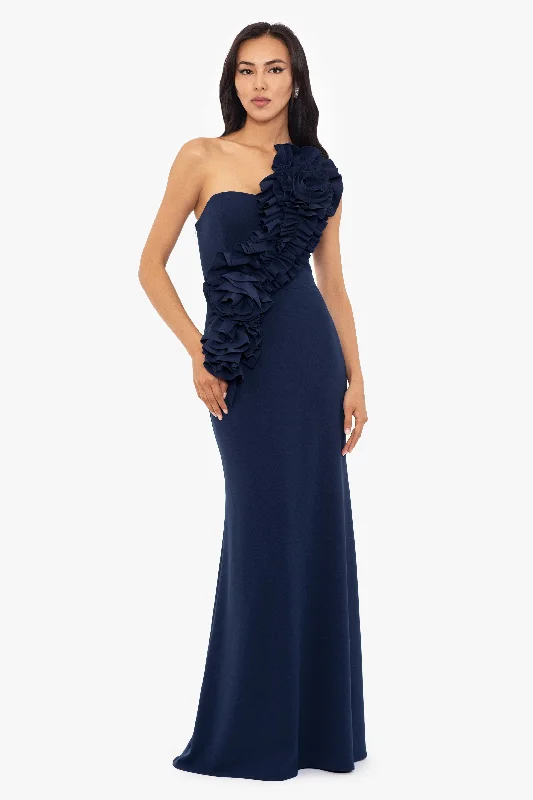 Year-End Sale "Gianina" Long Scuba Crepe 3D Flower Dress
