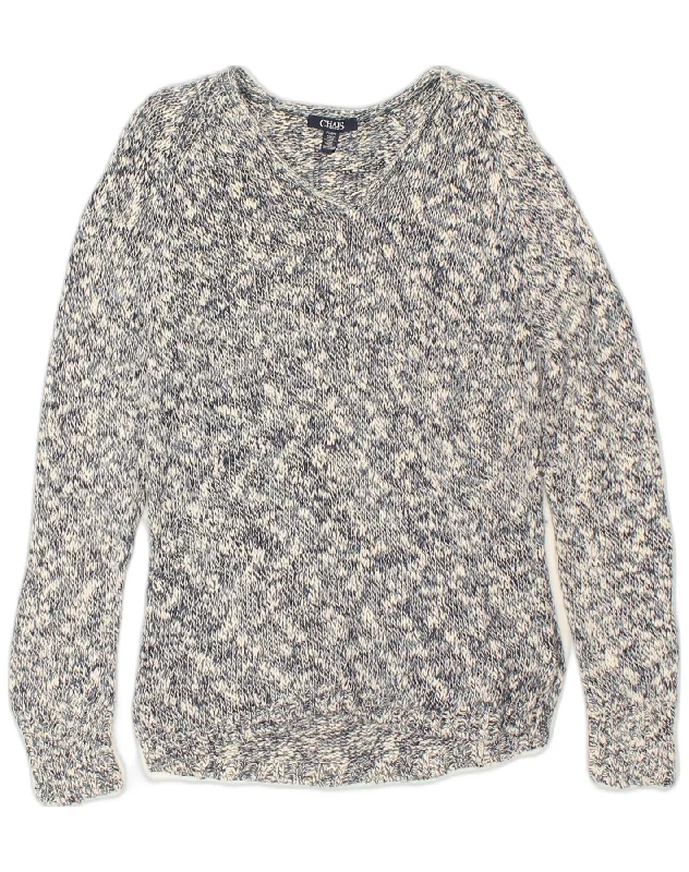 Price Blitz CHAPS Womens V-Neck Jumper Sweater UK 16 Large Navy Blue Flecked Cotton
