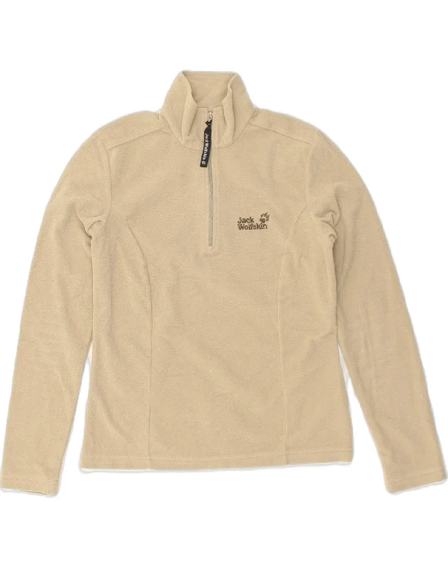 Massive Deals JACK WOLFSKIN Womens Zip Neck Fleece Jumper UK 10 Small Beige Polyester