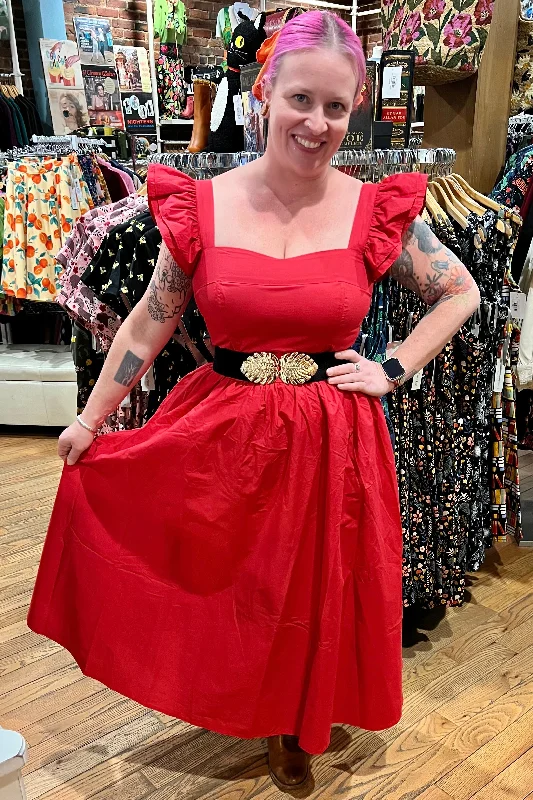 Price Blitz Red Ruffle Sleeve Briar Midi Dress by Timeless London