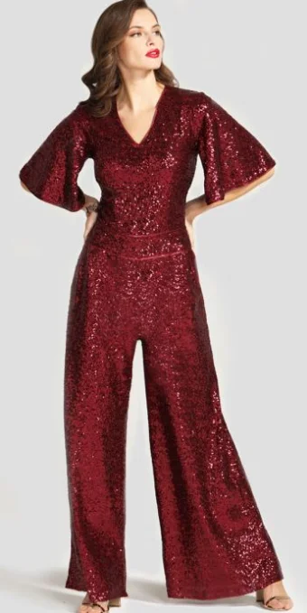 Low Prices Red Sequin Batwing Jumpsuit