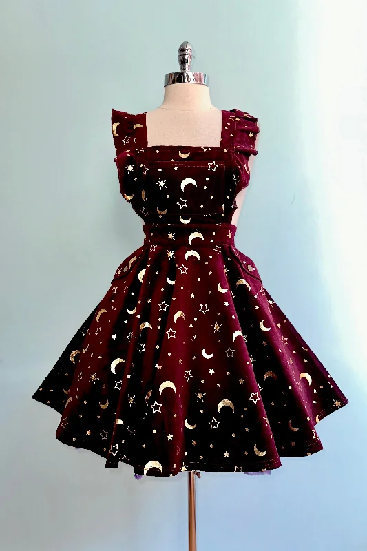 Online Exclusive Burgundy and Gold Ruffle Strap Pinafore Dress