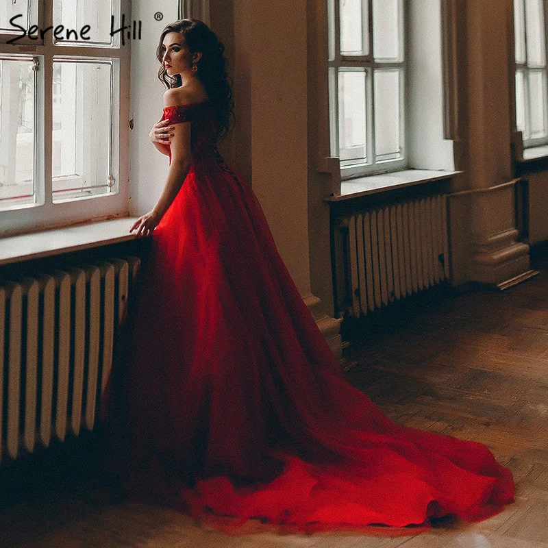 Midnight Madness Red Boat Neck Theme Photography Wedding Dress  Bridal Gown LA6590