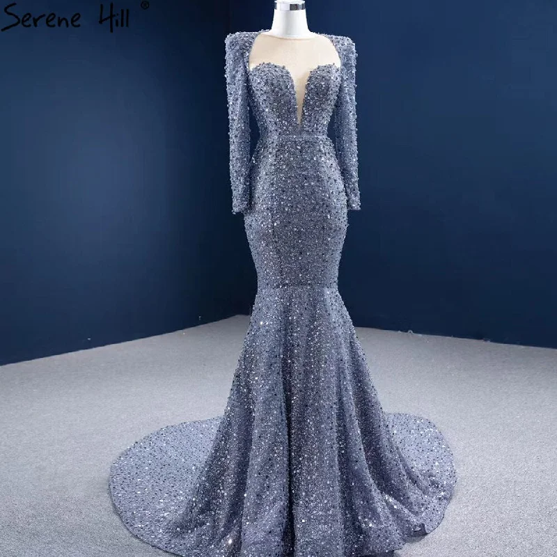 Great Deals Serene Hill Muslim Grey Mermaid Evening Dresses 2024 Beaded Elegant Luxury Formal Dress HM67272
