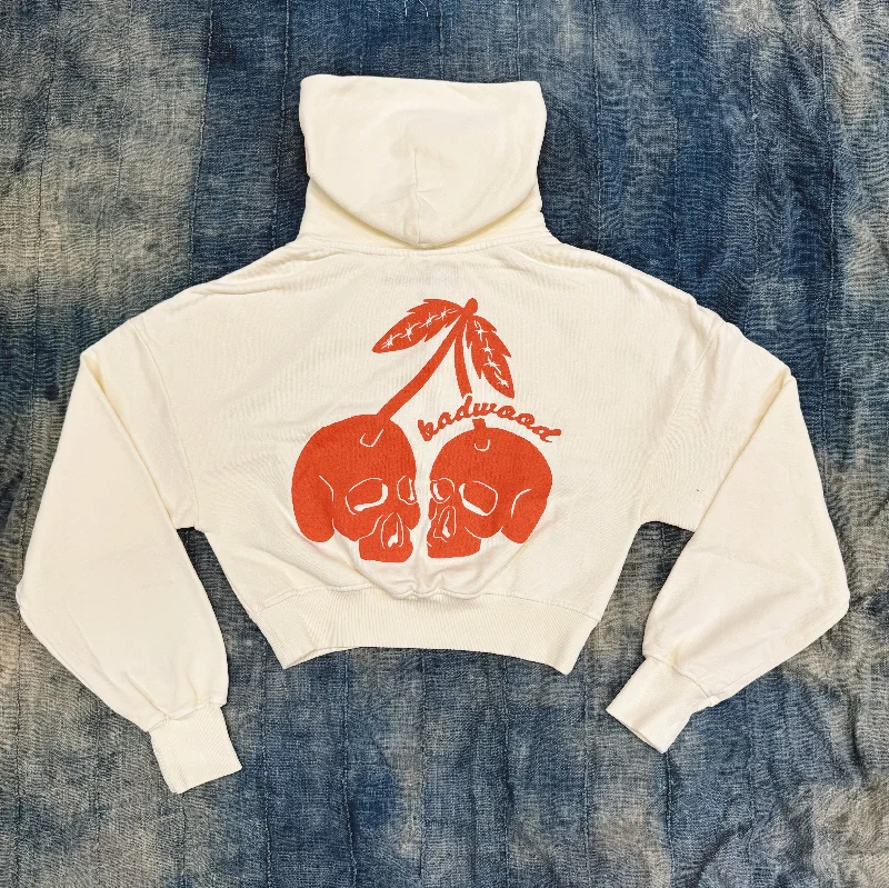 Mega Sale "CHERRY" CROP HOODIE in CREAM