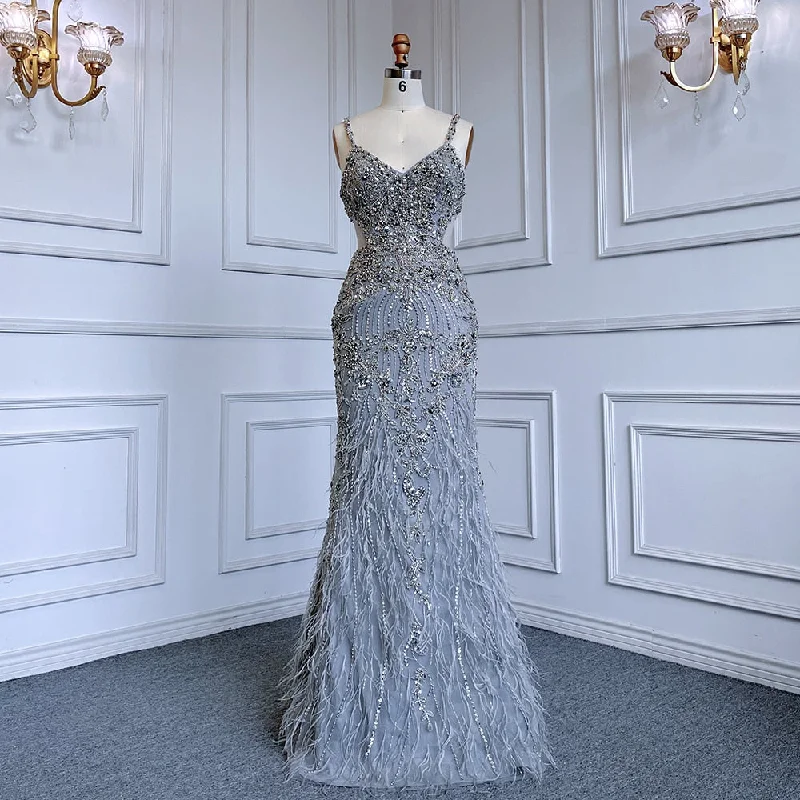 Unmissable Offer Serene Hill Grey Mermaid Sexy Spaghetti Straps Cut Out Luxury Beaded Feather Dress Evening Gowns 2024 For Woman Party LA71774 Unmissable Offer Serene Hill Grey Mermaid Sexy Spaghetti Straps Cut Out Luxury Beaded Feather Dress Evening Gowns 2024 For Woman Party LA71774