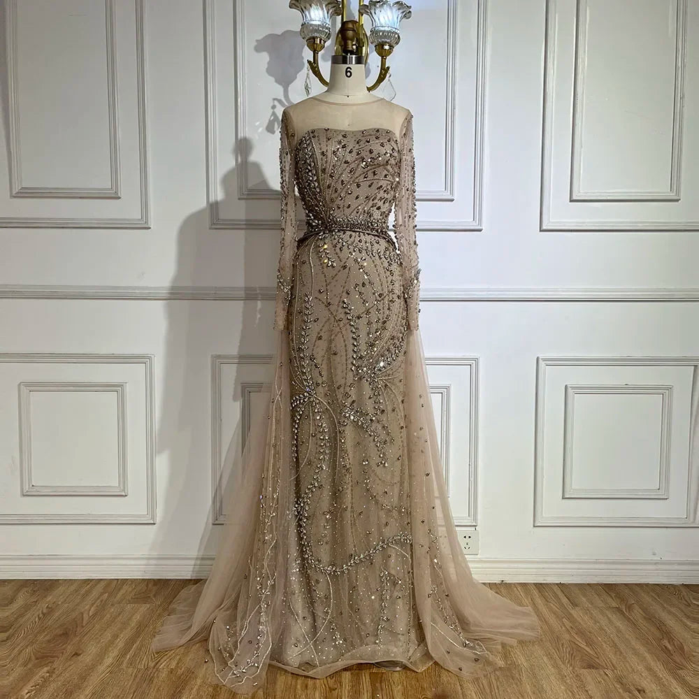 New Markdowns Serene Hill 2024 Arabic Nude Elegant Mermaid Evening Gowns with Beaded Skirt Lace-Up for Women's Wedding Party LA72375