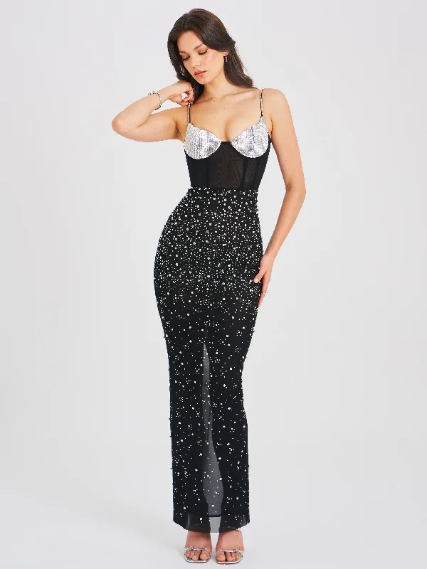 Price Rollback Jimena Crystal Embellished Back Slit Maxi Dress