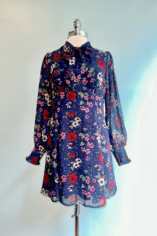 Exclusive Offers Camellia Navy Floral Mini Dress by Hell Bunny