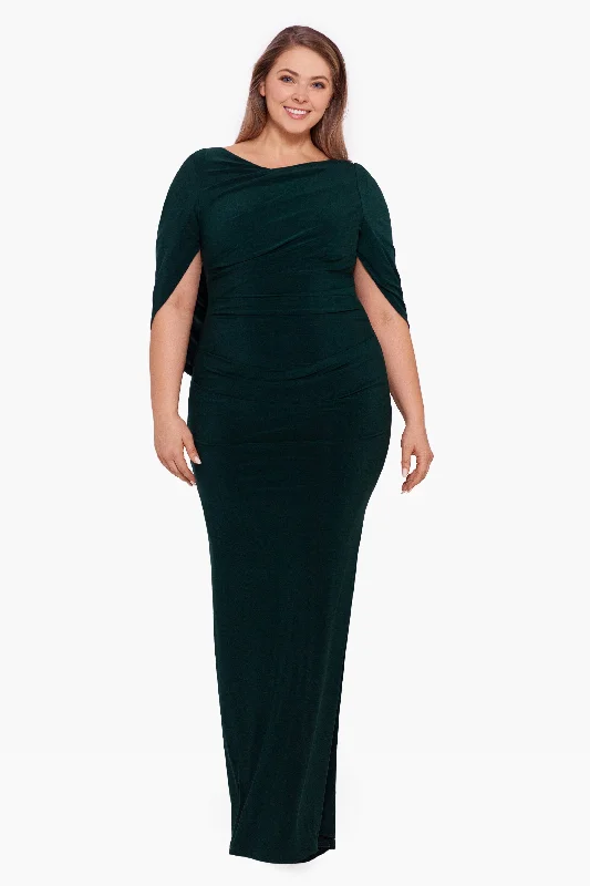 TIME-Limited Offer Plus "Miriam" Long Jersey Draped Back Gown