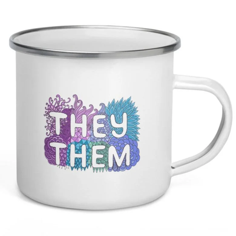 Deal Explosion They/Them Pronouns Pastel Doodles -- Enamel Mug